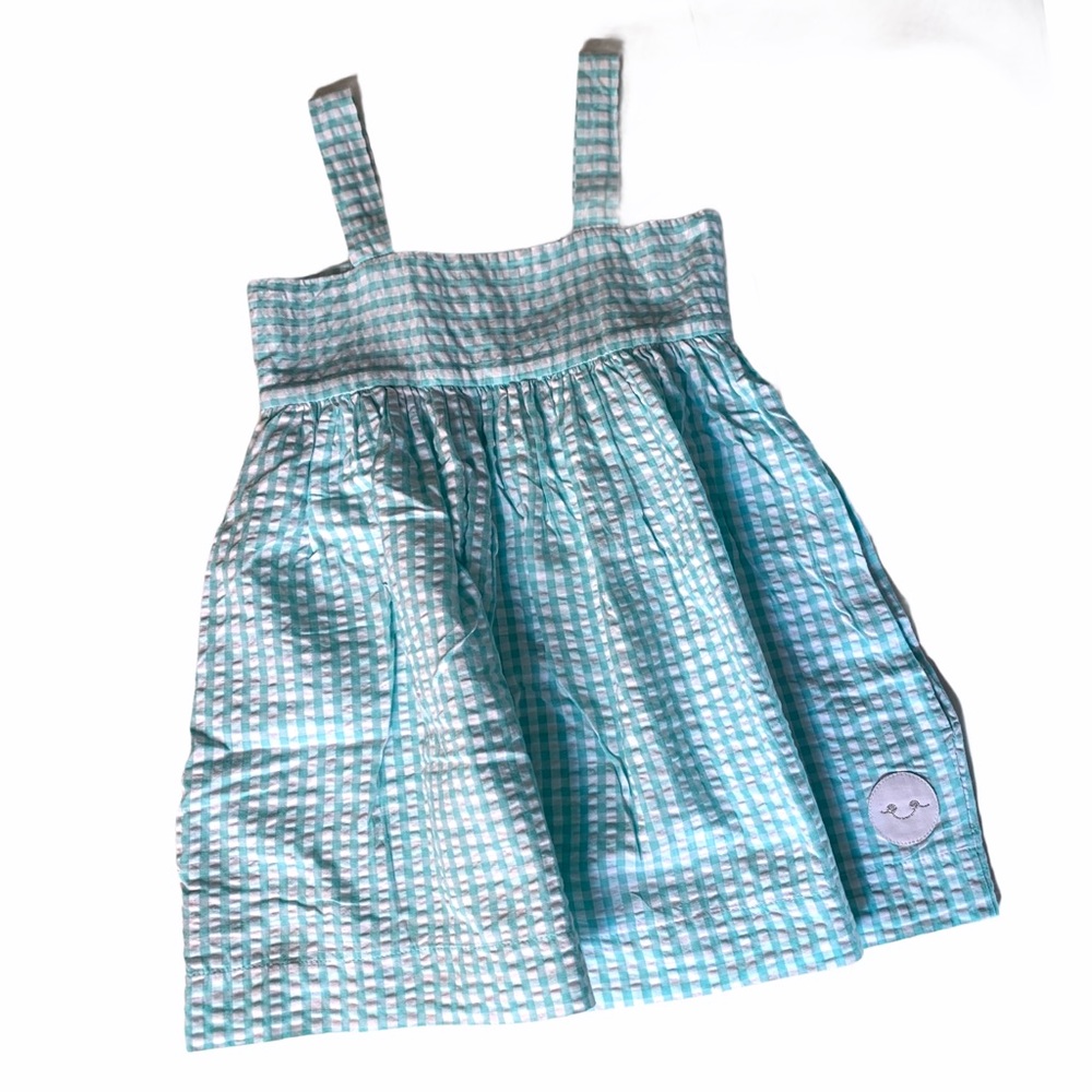 Smiling Button 4y waffle blue/white EUC